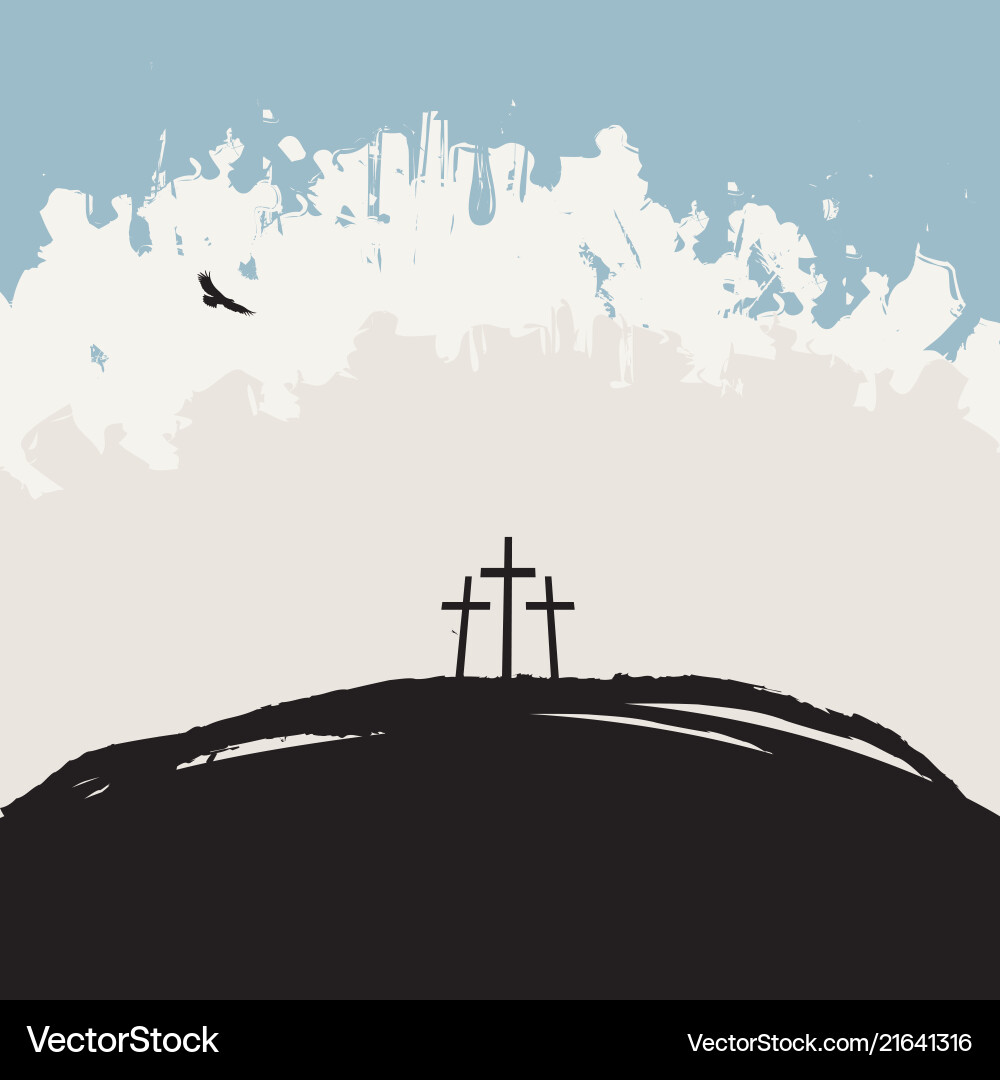 Landscape with mount calvary and three crosses Landscape with mount calvary and three crosses vector image