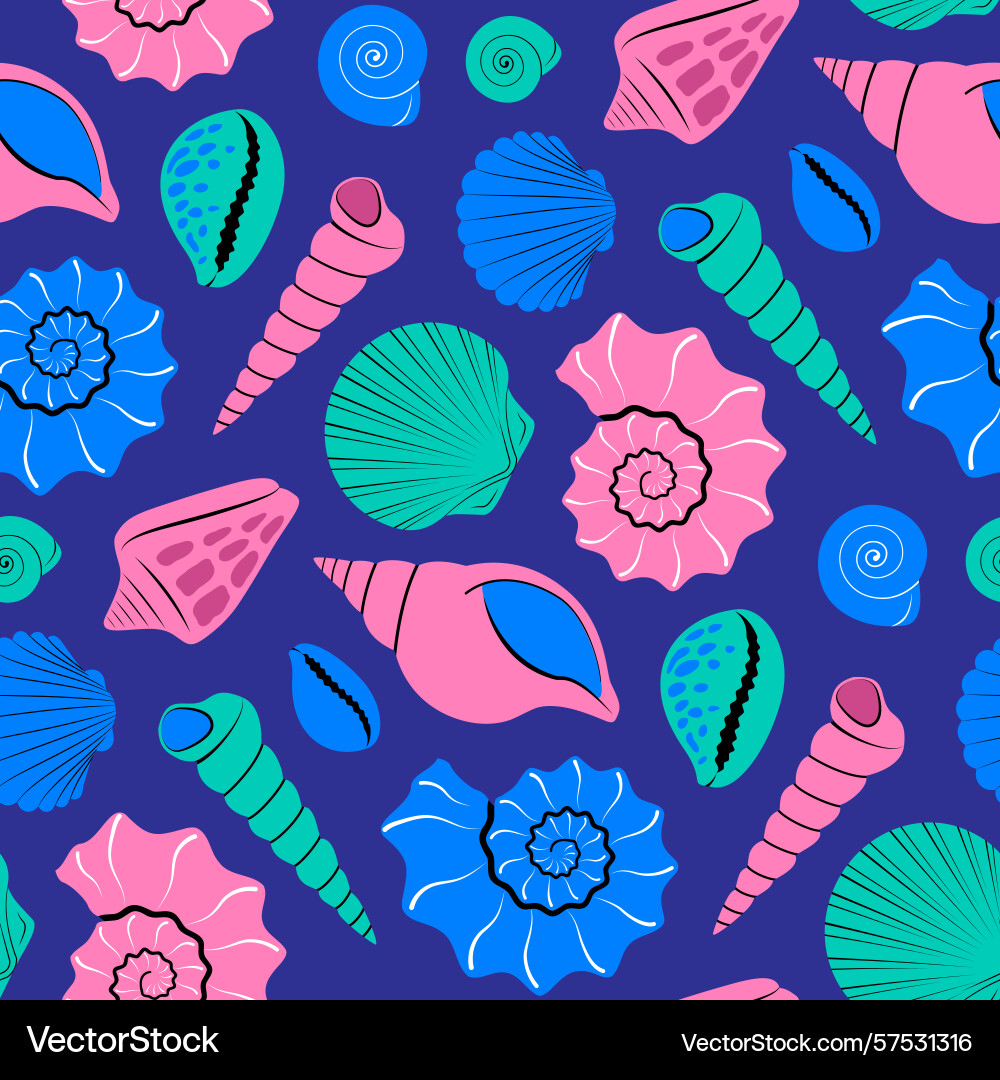 Seamless pattern with bright colorful seashells Vector Image