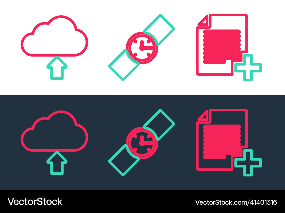 Set line add new file cloud upload and wrist Set line add new file cloud upload and wrist vector image