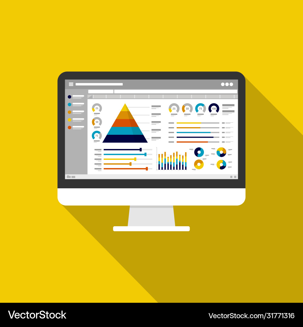 Web statistics analytic charts on computer screen vector image