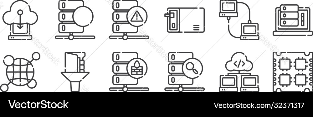 12 set linear database and servers icons thin 12 set linear database and servers icons thin vector image