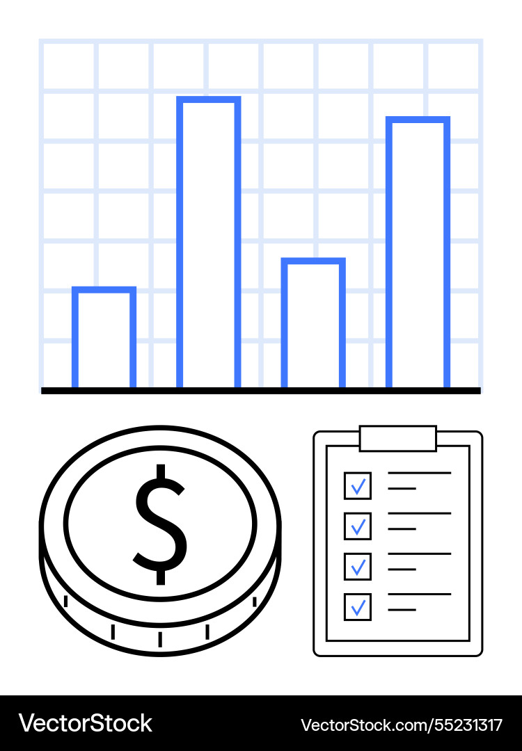 Bar graph coin with dollar sign and checklist Bar graph coin with dollar sign and checklist vector image