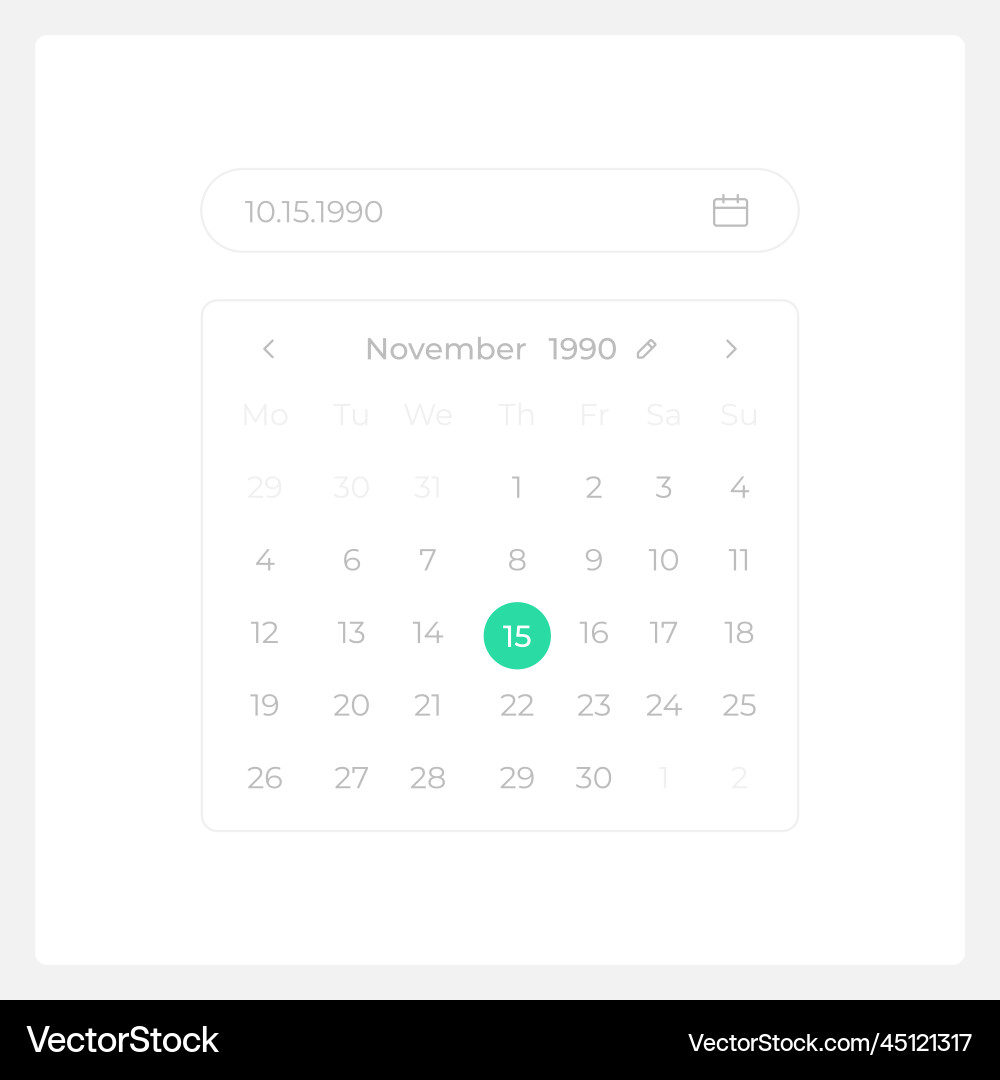 Calendar date selection ui element template Calendar date selection ui element template vector image