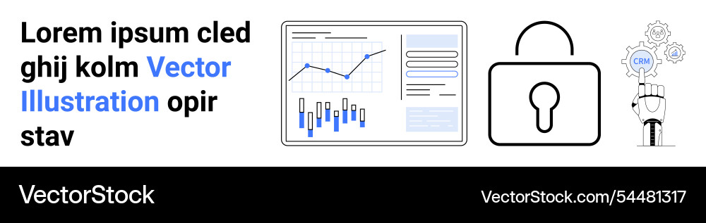 Dashboard with charts lock symbol and robotic Dashboard with charts lock symbol and robotic vector image