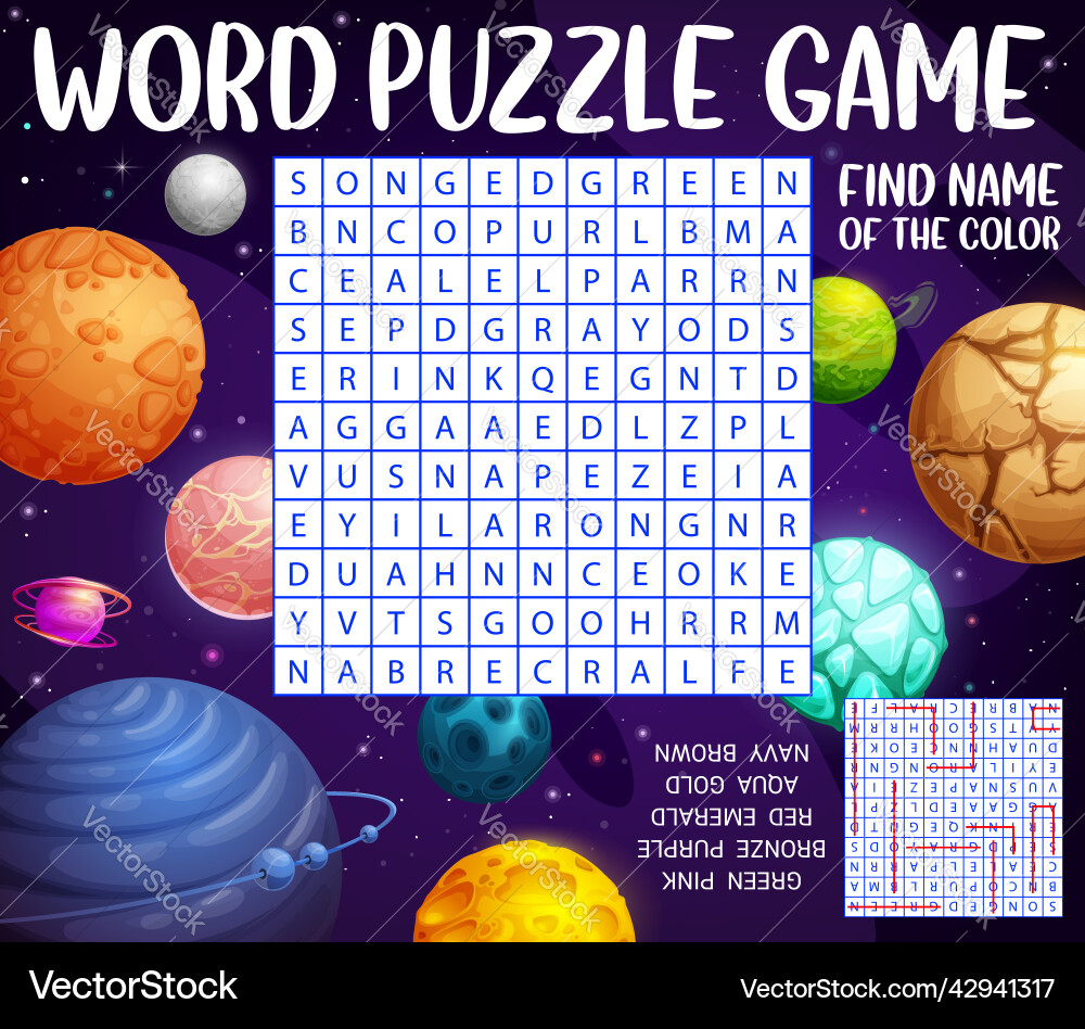 Fantastic galaxy space planets word search puzzle Fantastic galaxy space planets word search puzzle vector image