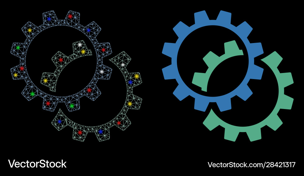 Flare mesh wire frame configuration gears icon Vector Image