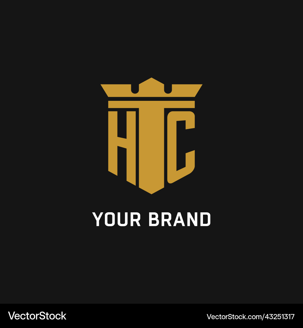 Hc initial logo with shield and crown style vector image