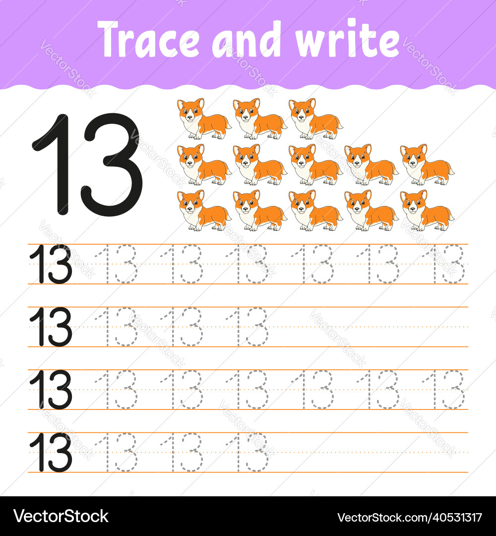 Learn numbers trace and write handwriting Vector Image