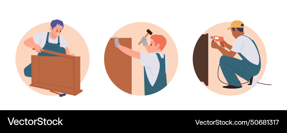Professional handyman assembling and installing Vector Image
