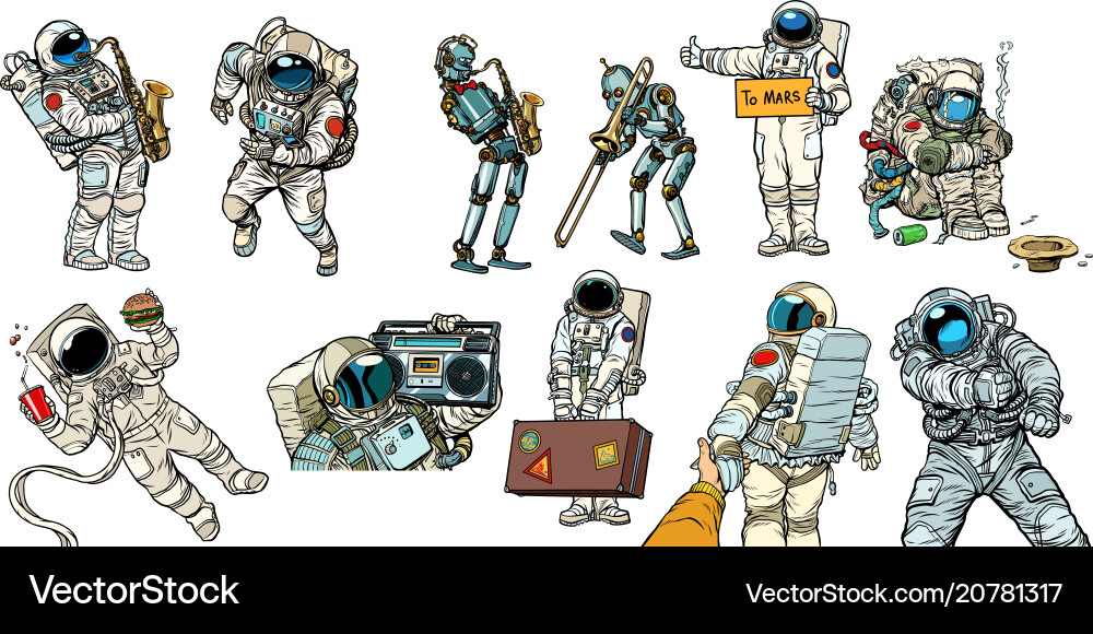 Retro Astronauts & Robots vector image