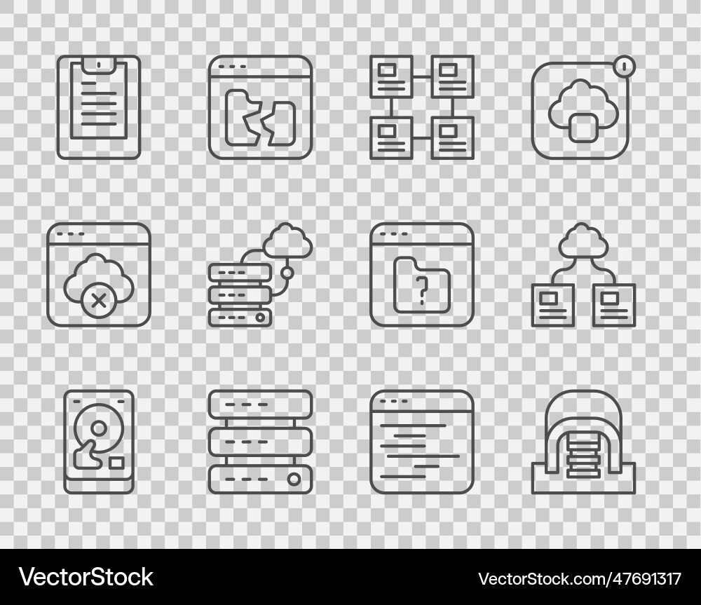 Set line hard disk drive hdd hangar with servers Vector Image