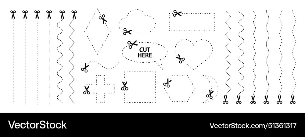Set of scissors with cut lines collection Set of scissors with cut lines collection vector image
