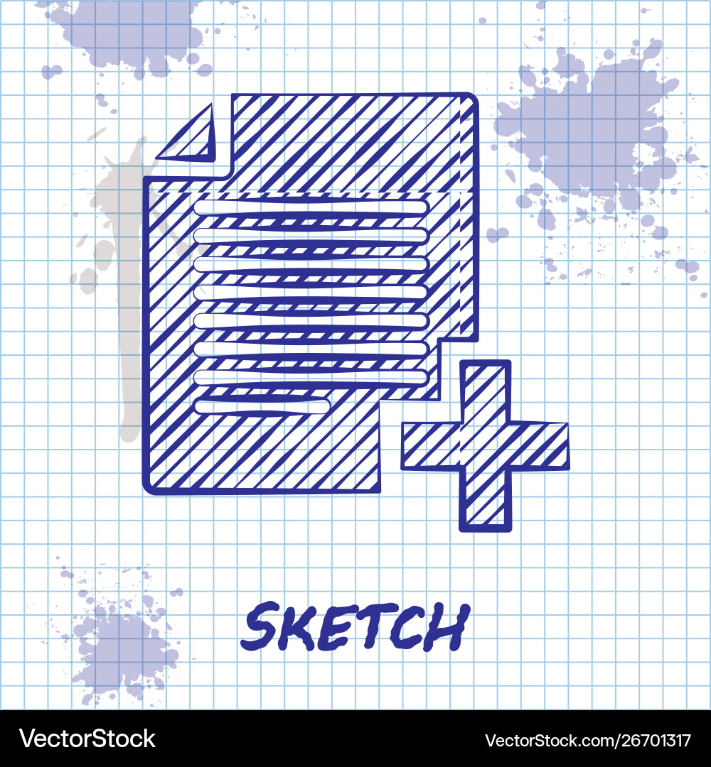 Sketch line add new file icon isolated on white Sketch line add new file icon isolated on white vector image