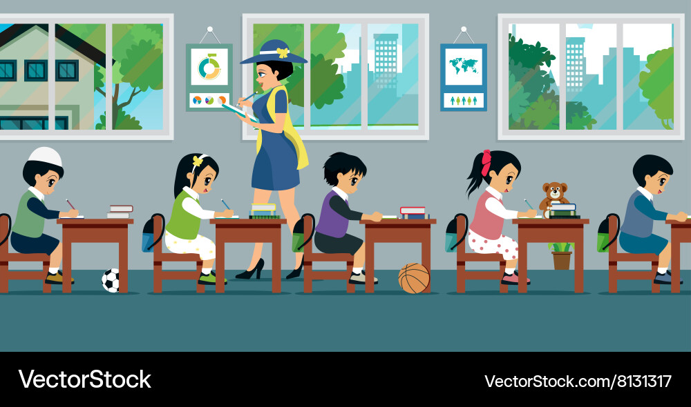 Students in a Classroom Setting Vector Image