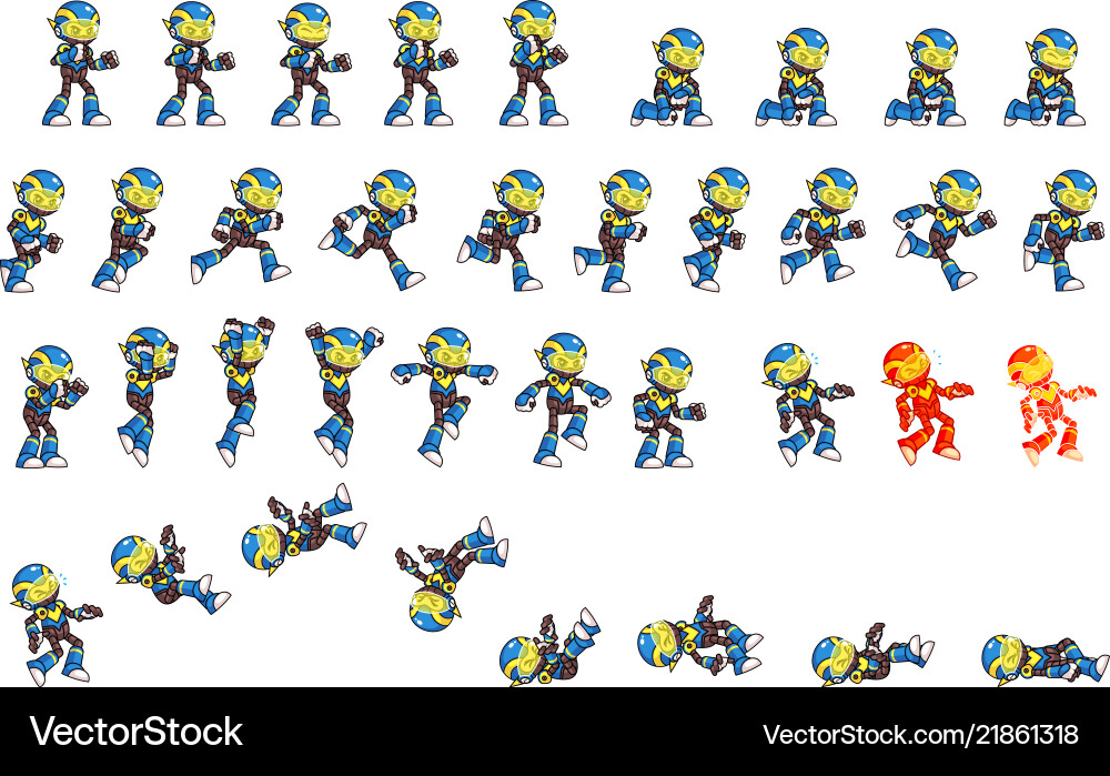 Blue Robot Sprite Sheets - Action Game vector image