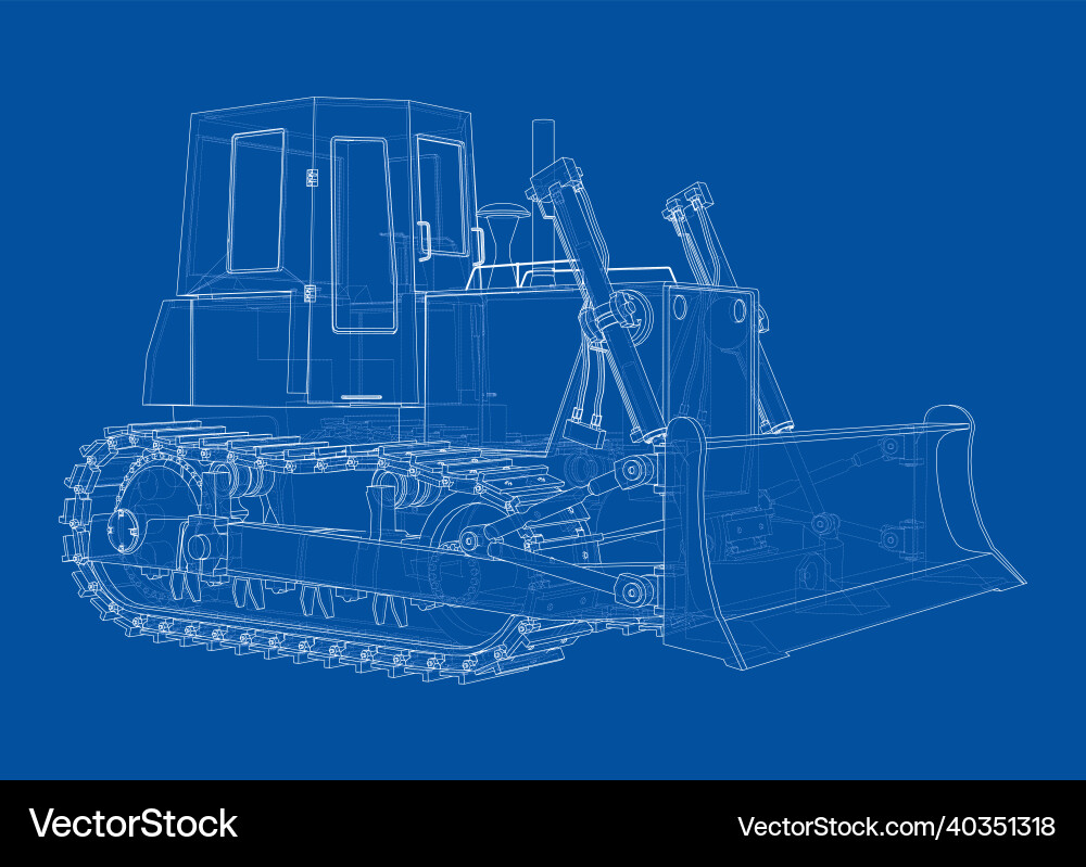 Bulldozer Rendering - 3D Wireframe vector image
