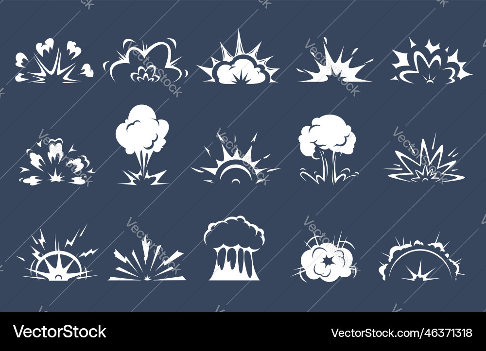 Cartoon bomb explosion comic clouds boom blasts Cartoon bomb explosion comic clouds boom blasts Vector Image
