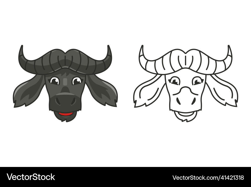 Cartoon buffalo head in color and line Cartoon buffalo head in color and line vector image
