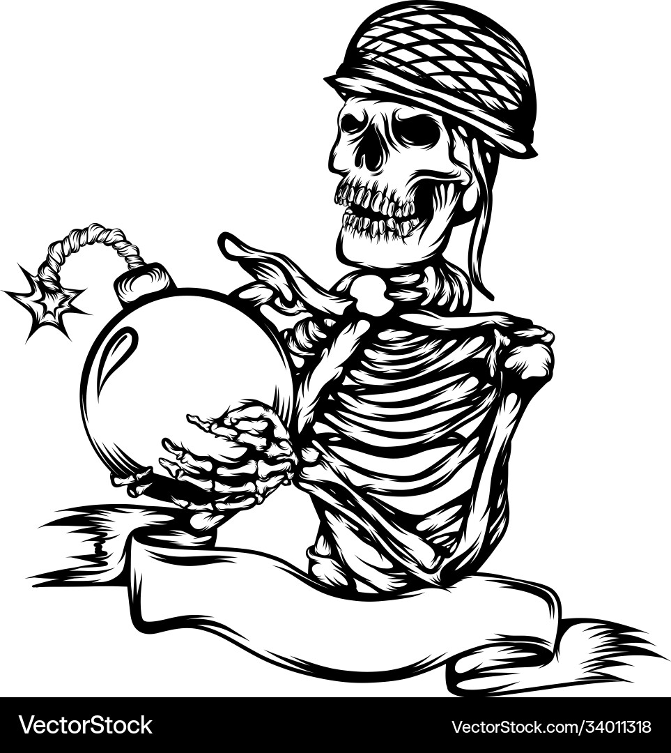 Dead Skull with Helmet and Bomb Vector Image