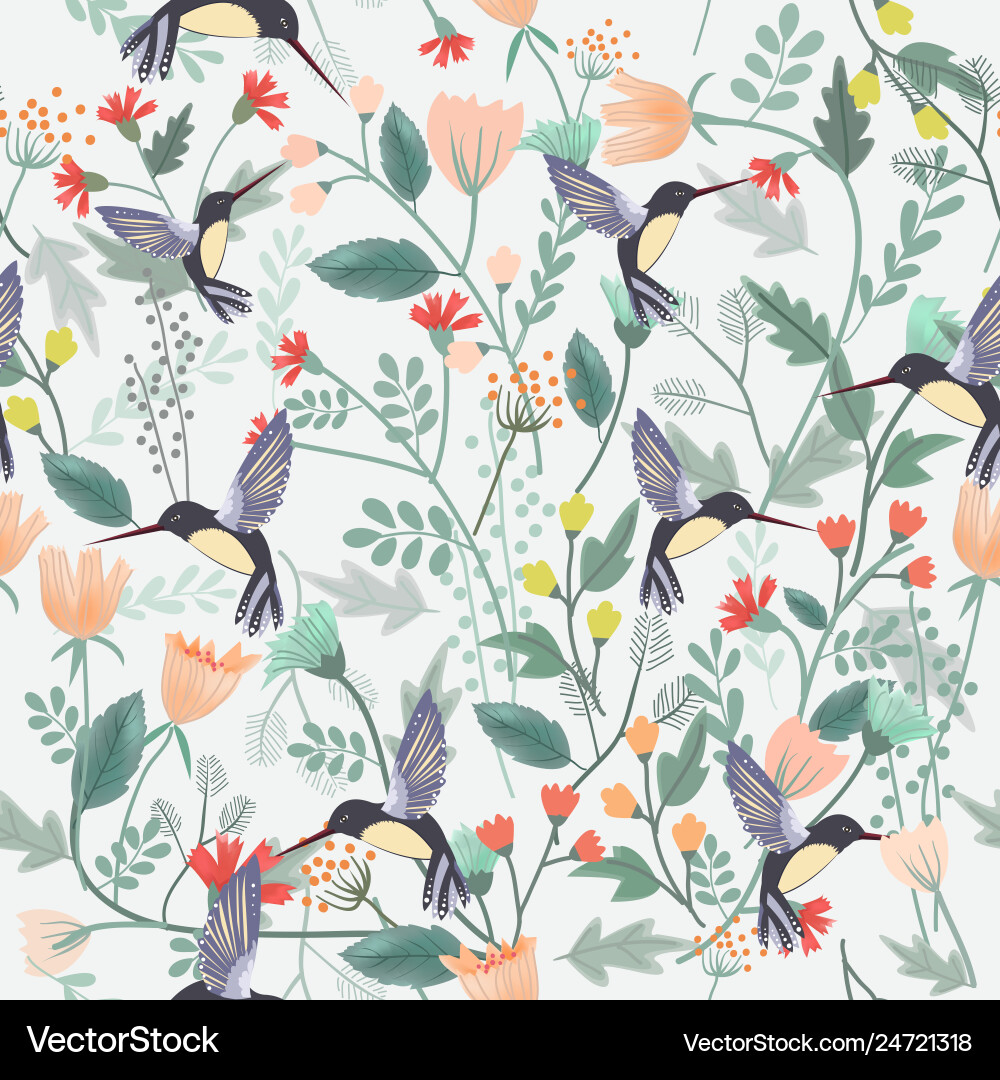 Floral Bird Seamless Pattern Vector Image