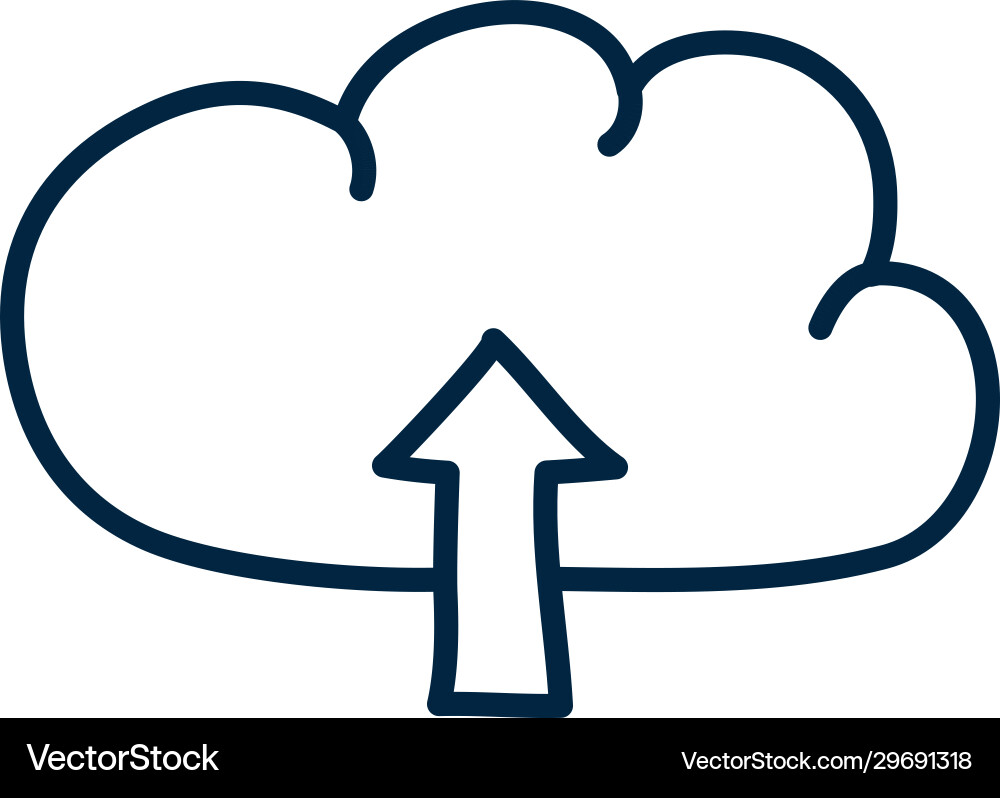Isolated cloud with upload arrow doodle line style vector image
