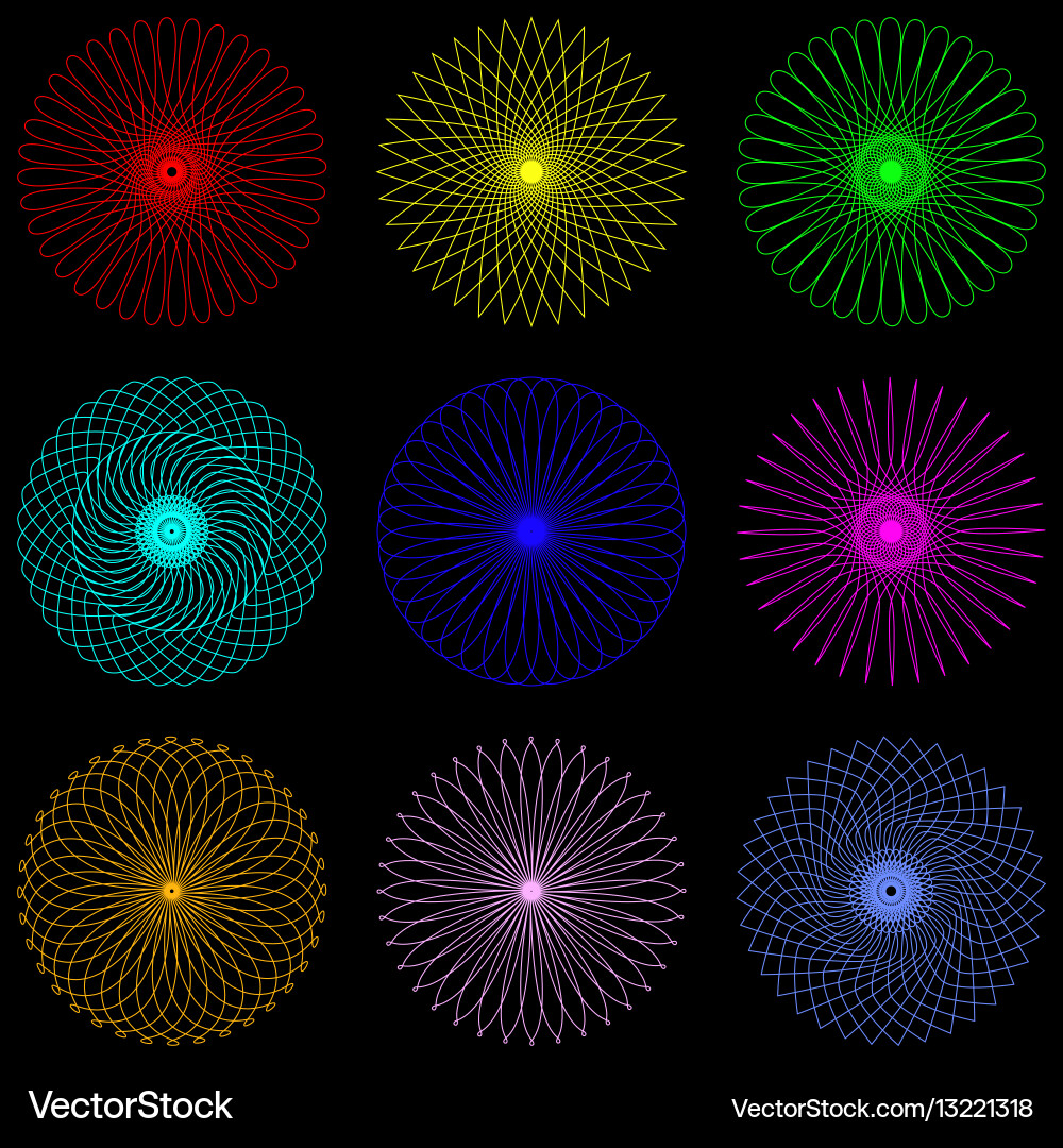 Neon lines spirograph and water marks vector image