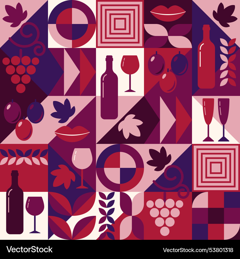 Red wine pattern with icons in geometric style Red wine pattern with icons in geometric style vector image