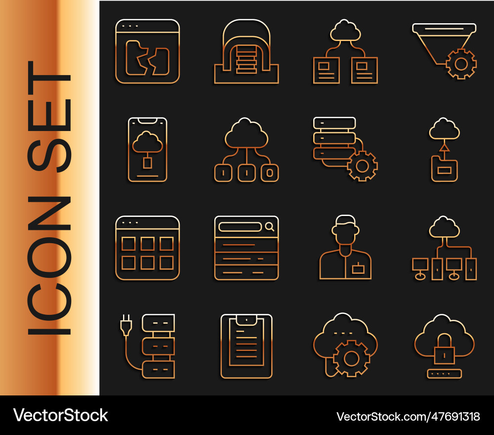 Set line cloud computing lock computer network Set line cloud computing lock computer network vector image