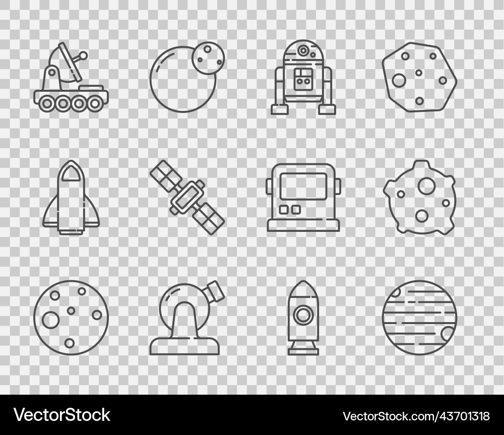 Set line planet mars robot astronomical Set line planet mars robot astronomical vector image