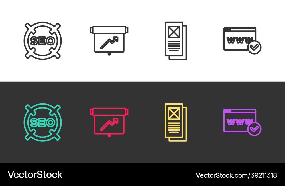 Set line seo optimization board with graph chart Set line seo optimization board with graph chart vector image