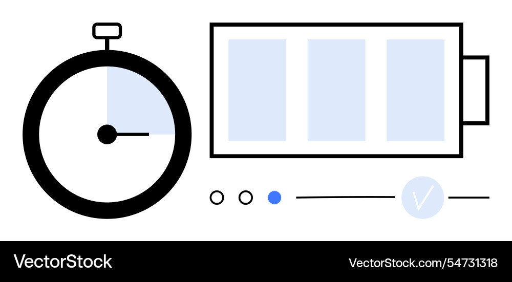 Stopwatch and battery charge level with timer Vector Image