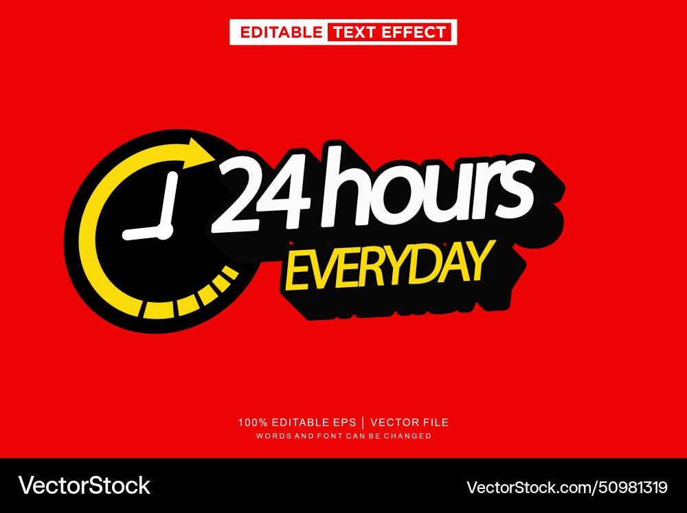 24 hours text effect editable template 24 hours text effect editable template Vector Image