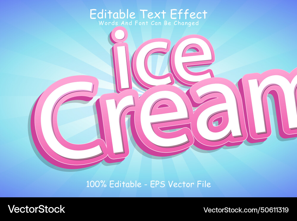 Ice cream editable text effect 3 dimension emboss Vector Image