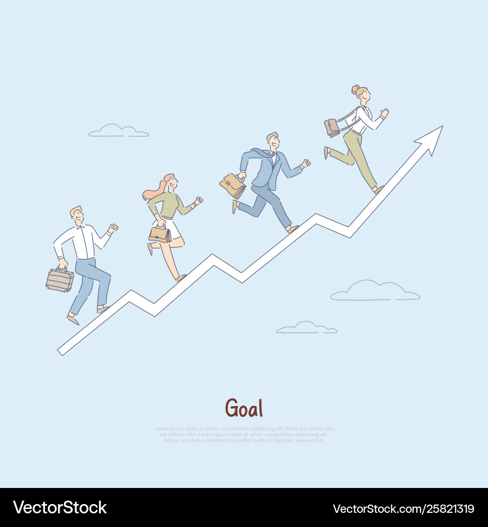 People running up progress arrow journey towards vector image