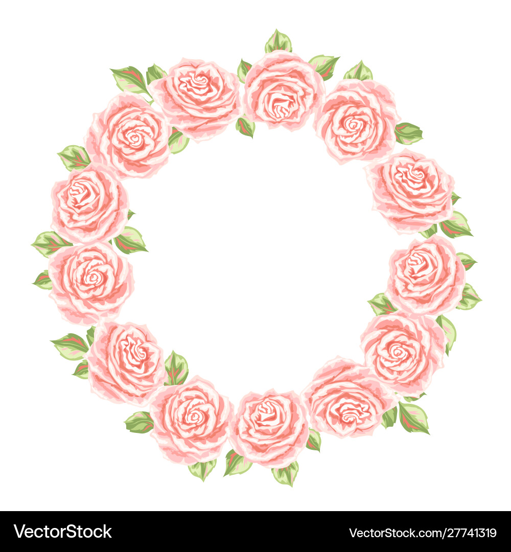 Pink Rose Floral Wreath Vector Image