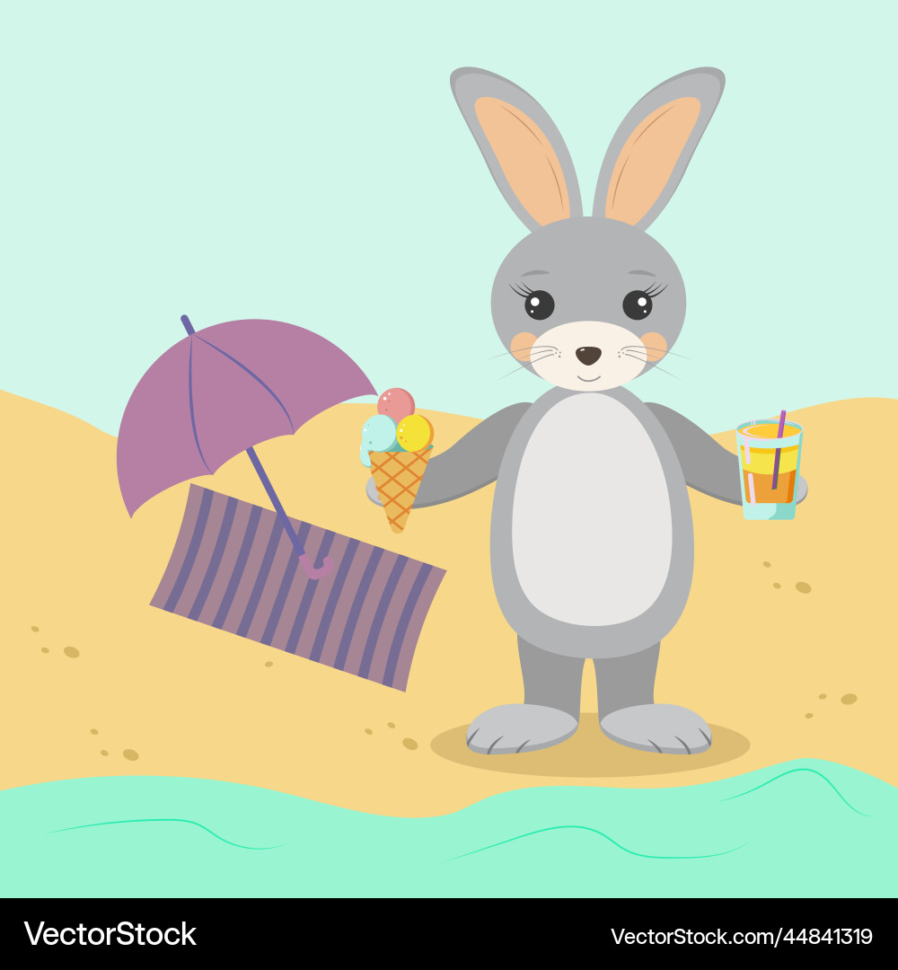 Rabbit with ice cream and juice rest Rabbit with ice cream and juice rest Vector Image
