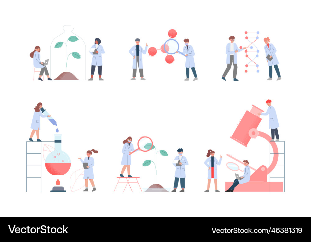 Scientist in lab with tiny people character Vector Image