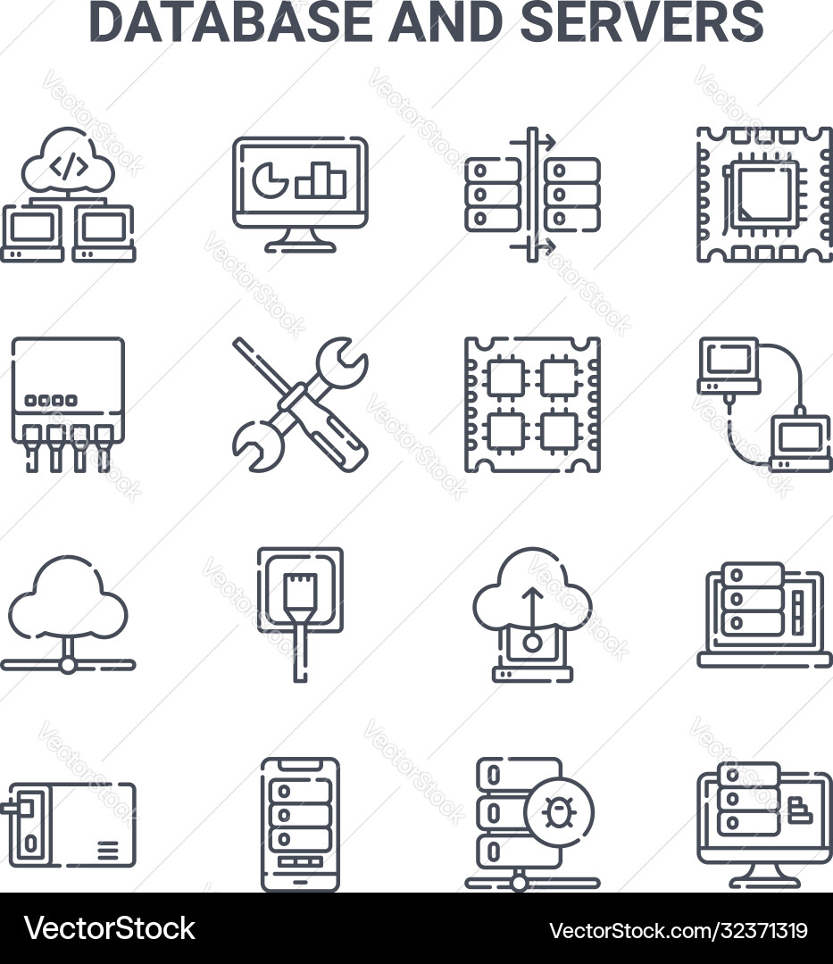 Set 16 database and servers concept line icons Set 16 database and servers concept line icons vector image