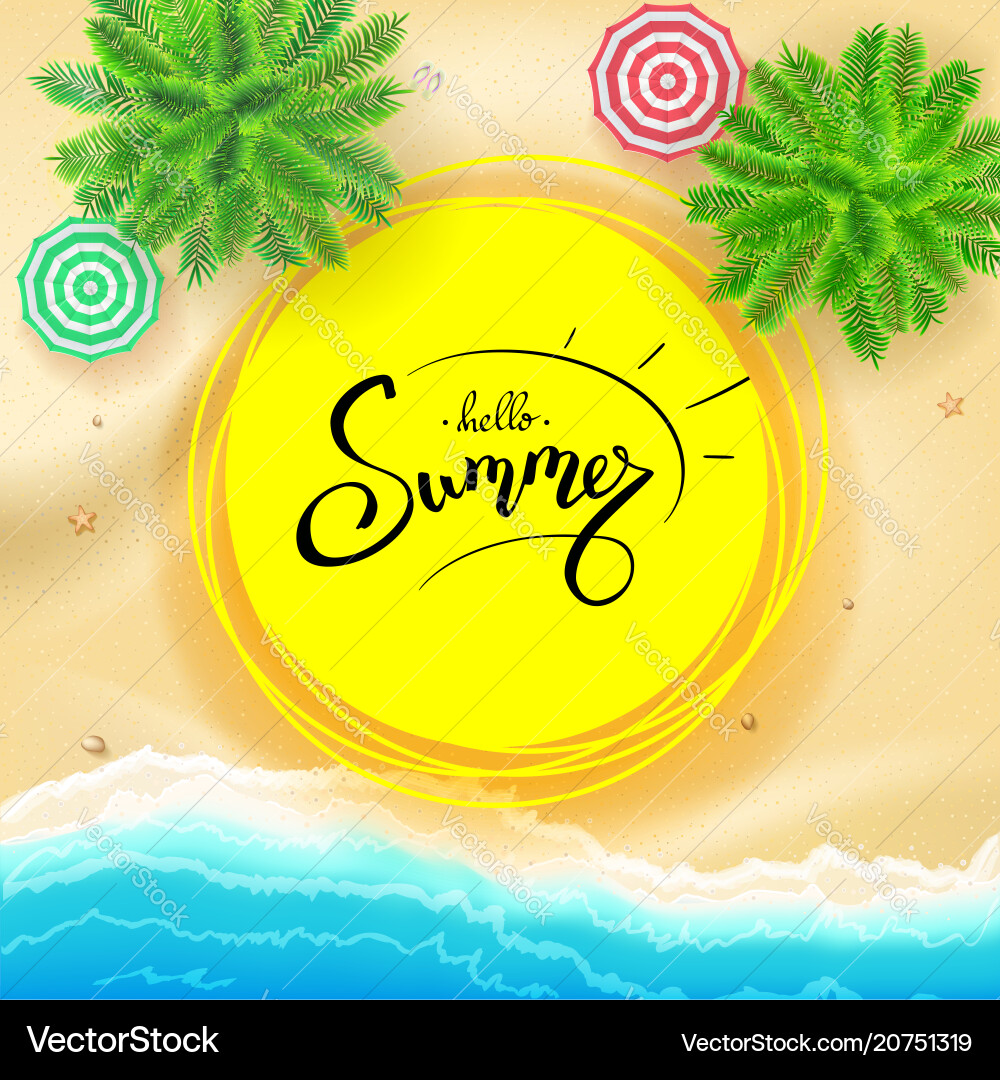 Summer hand lettering on yellow sun drawn Vector Image