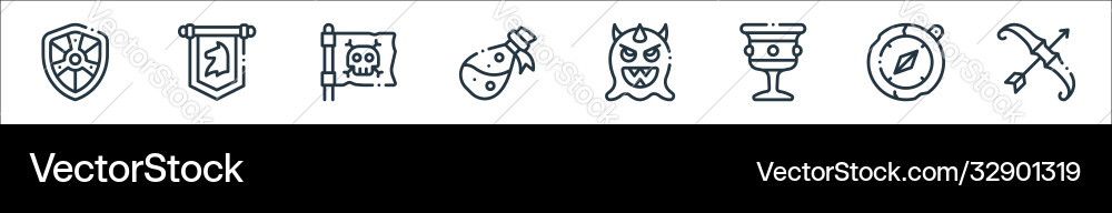 Videogame elements line icons linear set quality Videogame elements line icons linear set quality Vector Image
