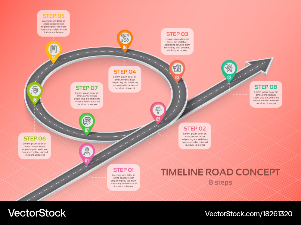 8-Step Navigation Timeline Map vector image
