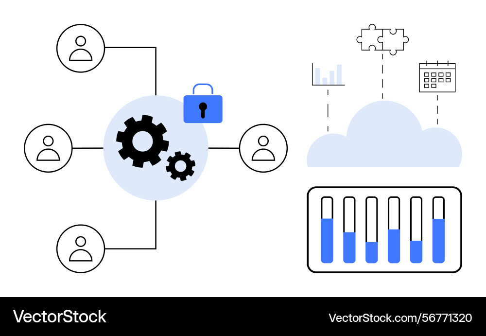 Cloud data integration with gear mechanisms Cloud data integration with gear mechanisms vector image