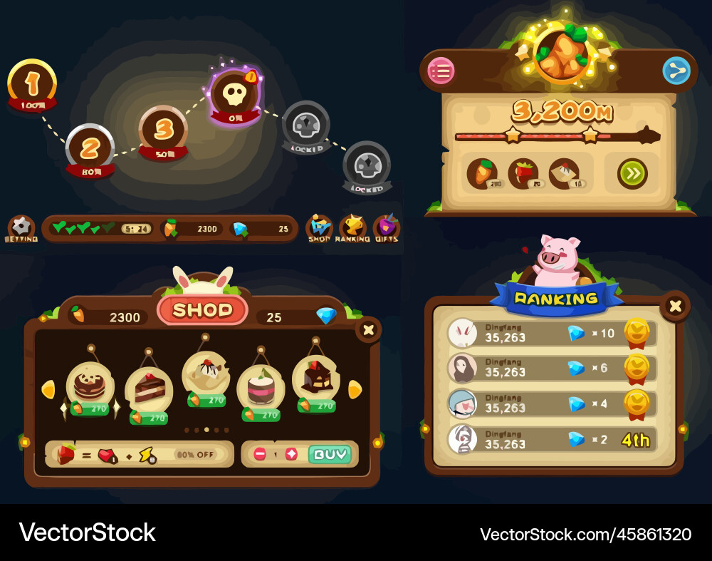 Complete set of level button game ui pop-up icon Vector Image