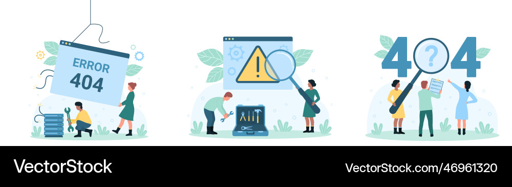 Error 404 internet message set tiny people Error 404 internet message set tiny people vector image