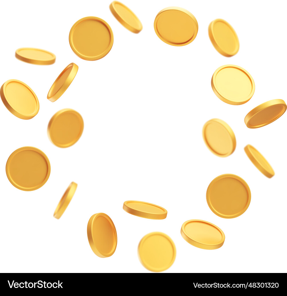 Gold blank rotating coins floating in circle 3d Gold blank rotating coins floating in circle 3d vector image