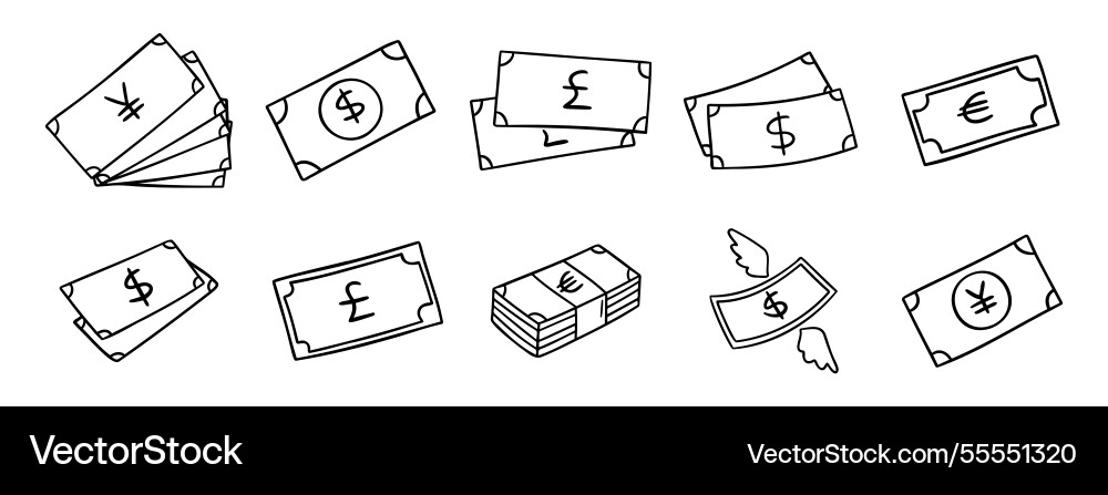 Money banknote different currencies dollars Vector Image