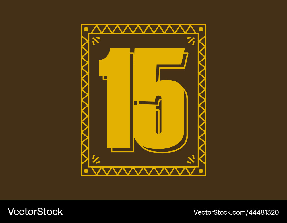 Number 15 in retro rectangle frame Vector Image
