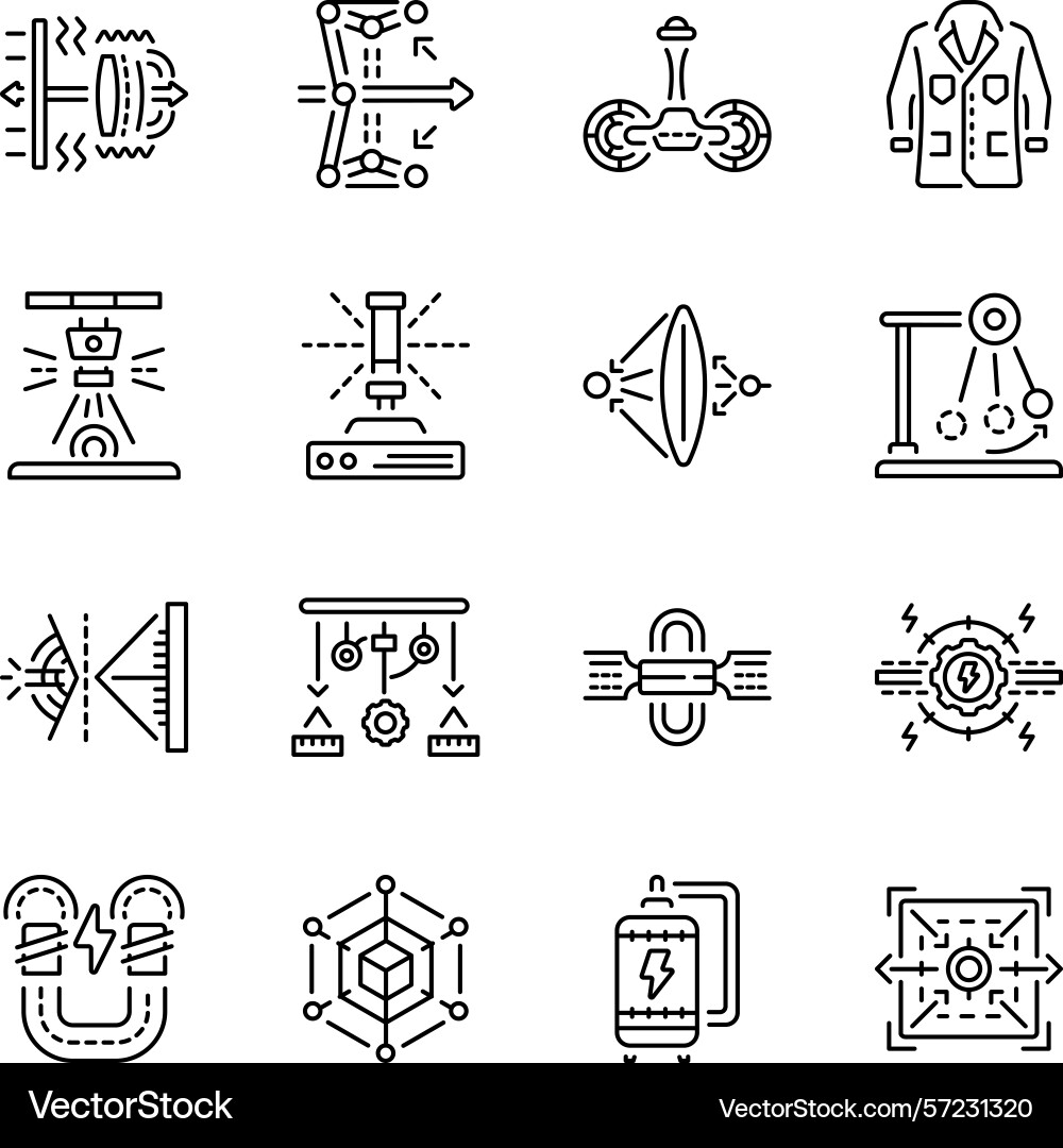 Pack of physics experiment linear style icons vector image