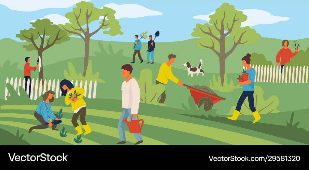 People working in garden gardening farmers People working in garden gardening farmers vector image