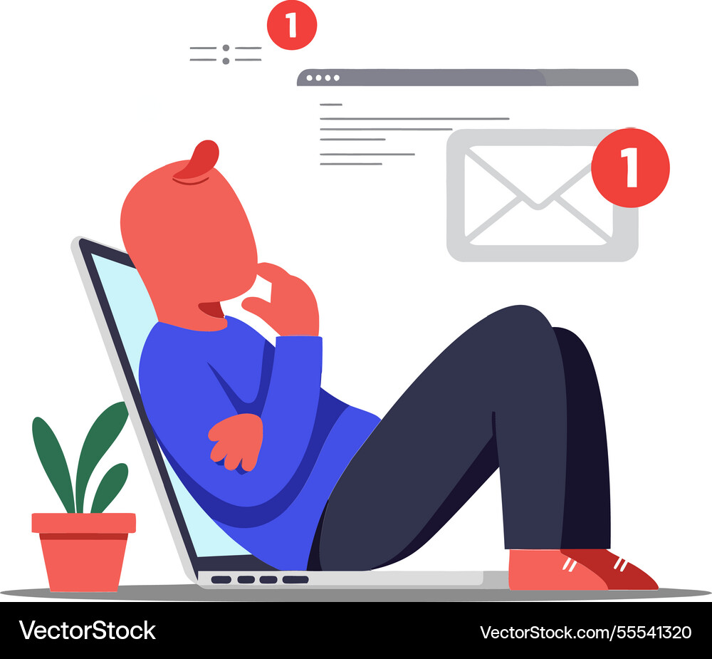 Person relaxing while checking notifications Person relaxing while checking notifications vector image